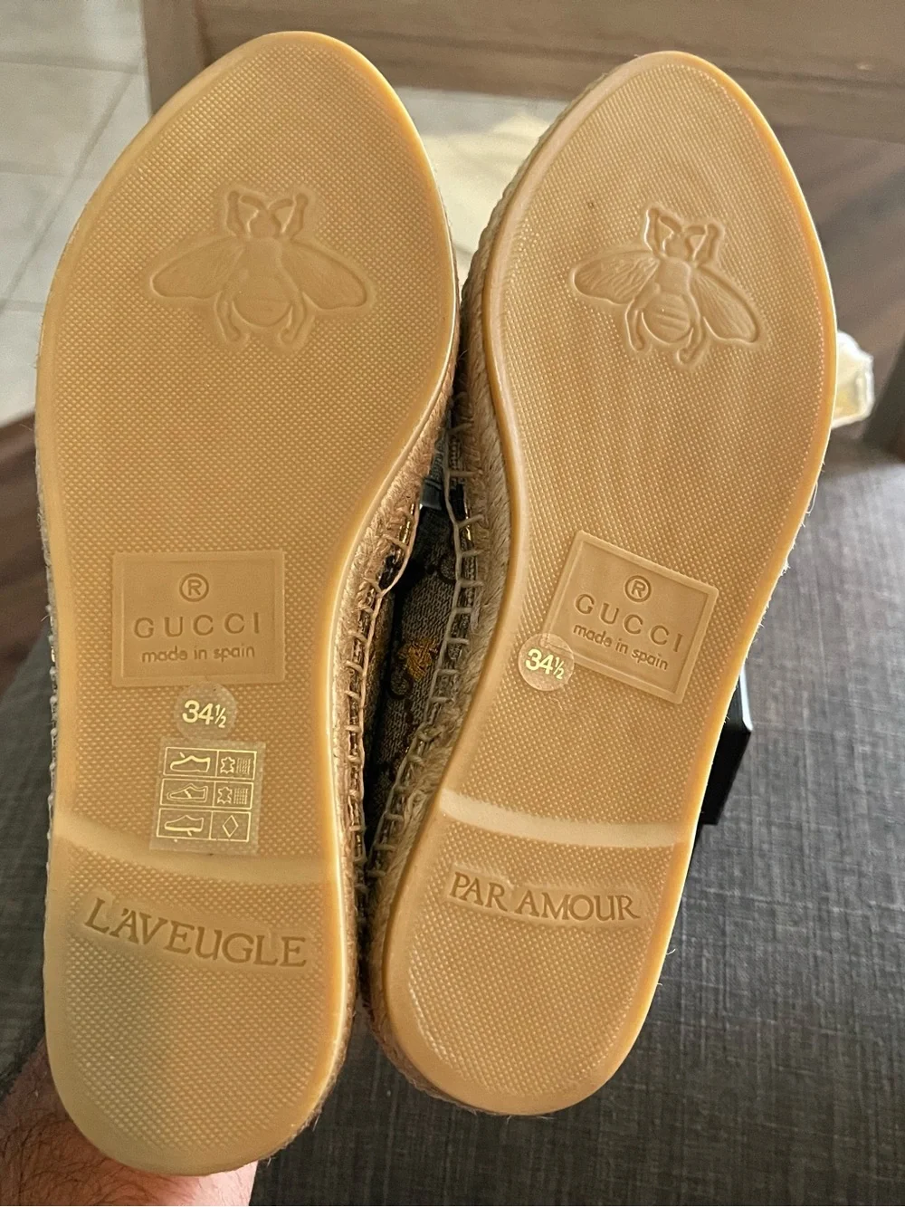 Gucci Brown Canvas Espadrilles with Gold Bee Detail